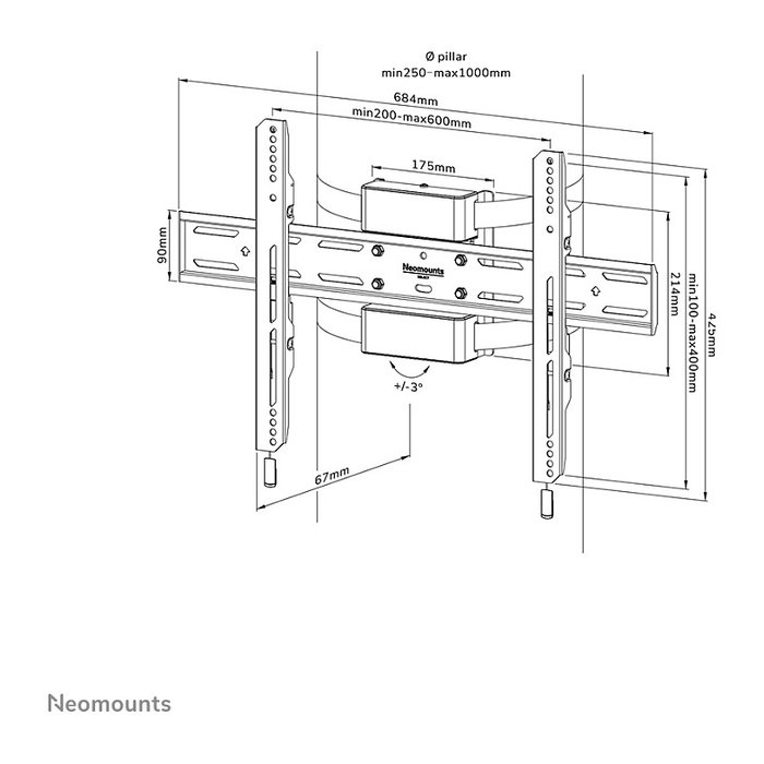 Newstar WL30S-910BL16 Soporte de TV de columna fijo para pantallas 40-75 pulgadas, Hasta 50 kg, Diámetro mástil 25-100 cm, Interfaz VESA 200x100 a 600x400 mm, Color negro