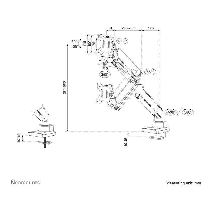 Neomounts DS70-450WH1 Brazo de Monitor Full-Motion para Pantallas de 17 a 42 Pulgadas (43-107 cm), Soporte de Gas, Carga 15 kg, Montaje Pinza/Atornillado, Blanco Neomounts DS70-450WH1 Brazo de Monitor Full-Motion para Pantallas de 17 a 42 Pulgadas (43-107 cm), Soporte de Gas, Carga 15 kg, Montaje Pinza/Atornillado, Blanco