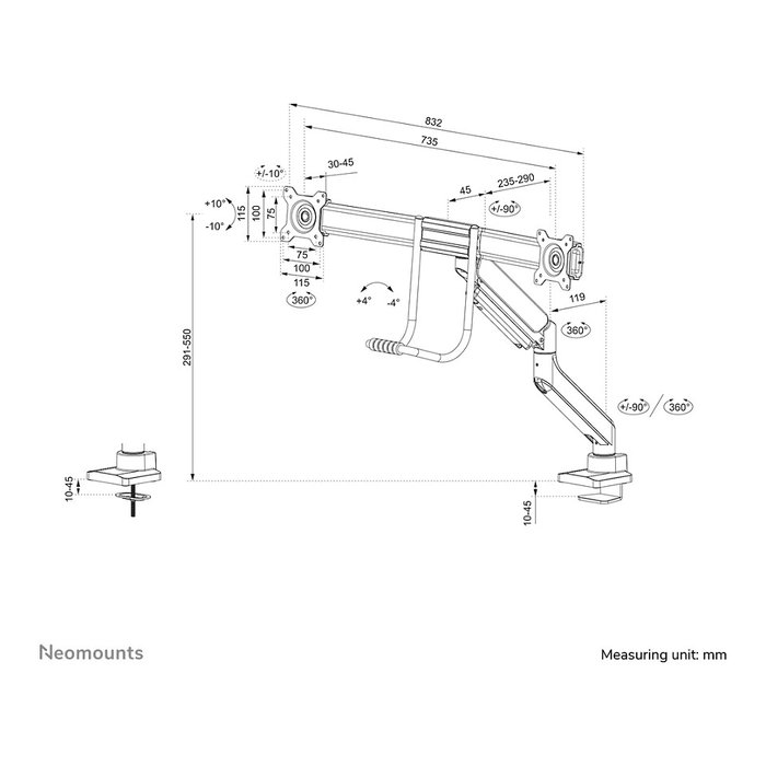 Neomounts DS75-450BL2 Brazo para Monitor de 17-32 Pulgadas, Resorte de Gas, Negro