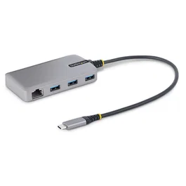 StarTech.com Hub USB-C 3 Puertos USB-A 3.0 5Gbps, Concentrador Alimentado por Bus con Ethernet Gigabit RJ45, Puerto MicroUSB, Gris
