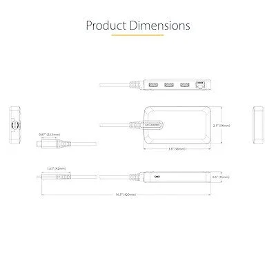 StarTech.com Hub USB-C con 3 puertos USB-A y Ethernet Gigabit Gris