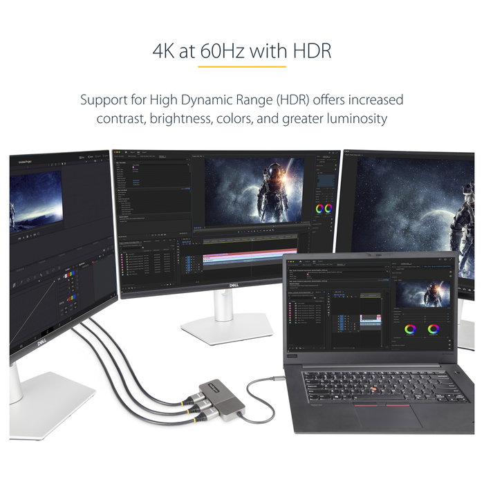 StarTech.com Hub MST USB-C de 3 Puertos HDMI 4K 60Hz HDR