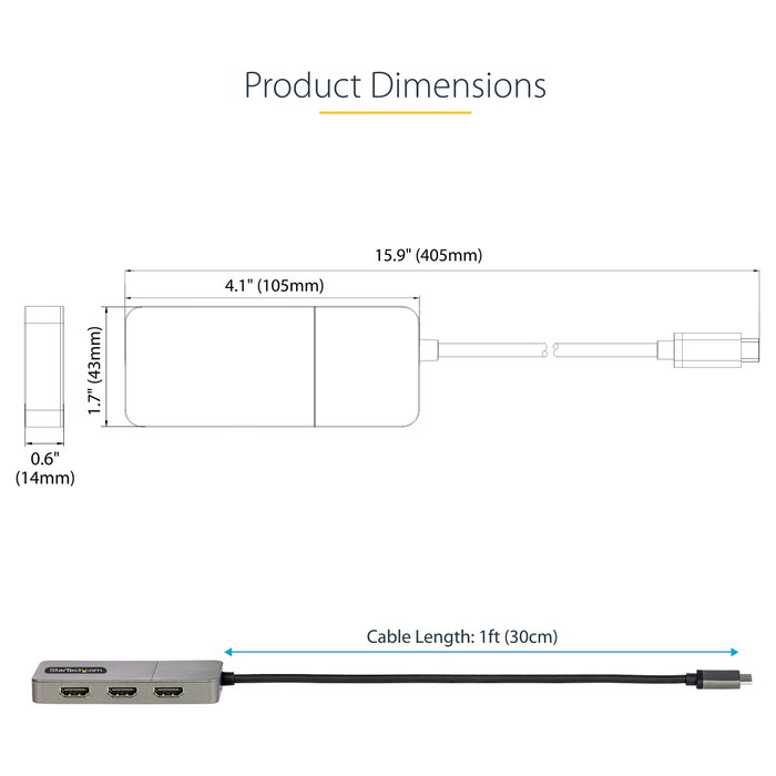 StarTech.com Hub MST USB-C de 3 Puertos HDMI 4K 60Hz HDR