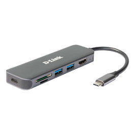 D-Link DUB-2327 Hub USB-C 6 en 1 con HDMI, Carga 60W PD 3.0, Puertos USB 3.2 Gen 1, Lector Tarjetas SD/MicroSD, Gris, Plug & Play