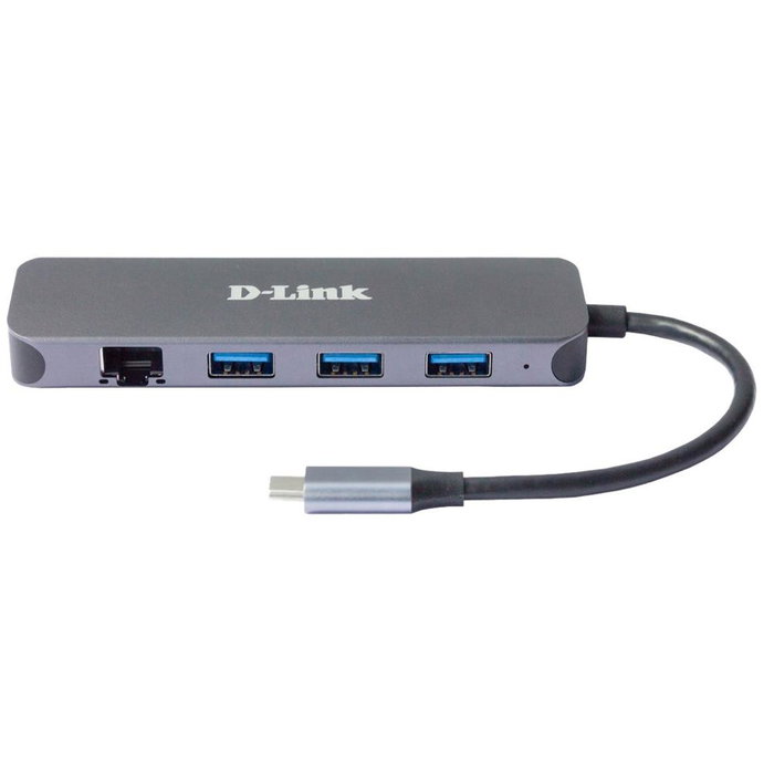D-Link Hub USB-C 5 en 1 DUB-2334 con Gigabit Ethernet, 3 USB 3.0, USB-C 60W Carga, Diseño Aluminio, Plug & Play