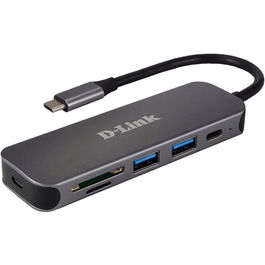 D - link Hub USB Tipo C 6 Puertos Gris Lector de Tarjetas SD MicroSD USB 3.2 Gen 1