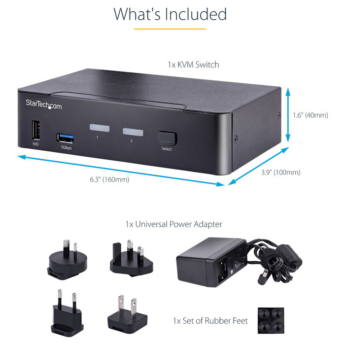 Startech Conmutador KVM USB-C de 2 Puertos DisplayPort 4K 60Hz, Audio 3.5mm, Hub 4x USB y 2x USB-A 3.2 Gen 1 de 5 Gbps Startech Conmutador KVM USB-C de 2 Puertos DisplayPort 4K 60Hz, Audio 3.5mm, Hub 4x USB y 2x USB-A 3.2 Gen 1 de 5 Gbps
