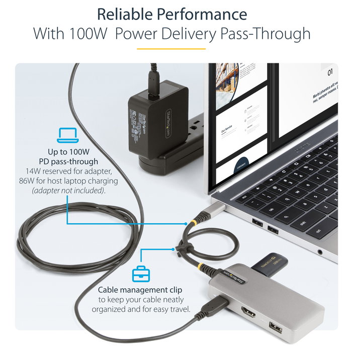 Startech Docking Station USB Tipo C con HDMI 4K60, 3 Puertos USB 3.0, Alimentación PD 100W y GbE - Compatible con Chromebook