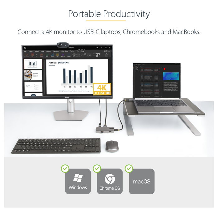Startech Docking Station USB Tipo C con HDMI 4K60, 3 Puertos USB 3.0, Alimentación PD 100W y GbE - Compatible con Chromebook