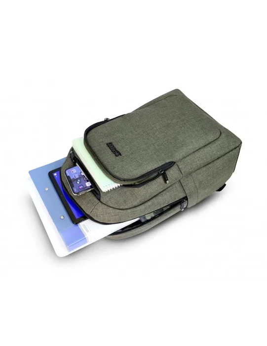 Urban Factory ECB34UF Mochila para Portátil 35,8 cm (14.1") - Caqui, Poliéster Reciclado, Compartimento para Tablet, Múltiples Bolsillos