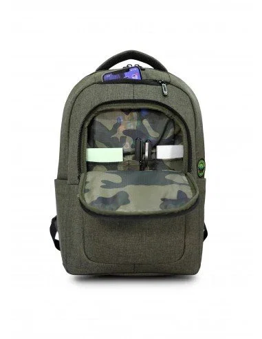 Urban Factory ECB34UF Mochila para Portátil 35,8 cm (14.1") - Caqui, Poliéster Reciclado, Compartimento para Tablet, Múltiples Bolsillos