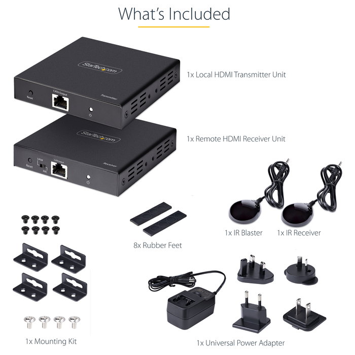 Startech.com Extensor HDMI 4K por cable Cat5/Cat6 Ethernet - Extensor de vídeo 4K 60Hz HDR hasta 70m - Salida de audio S/PDIF