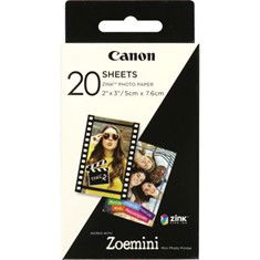 Canon Papel Fotográfico ZINK Zp-2030 para Impresora Zoemini, 20 Hojas, 5 x 7.6 cm, Blanco Adhesivo