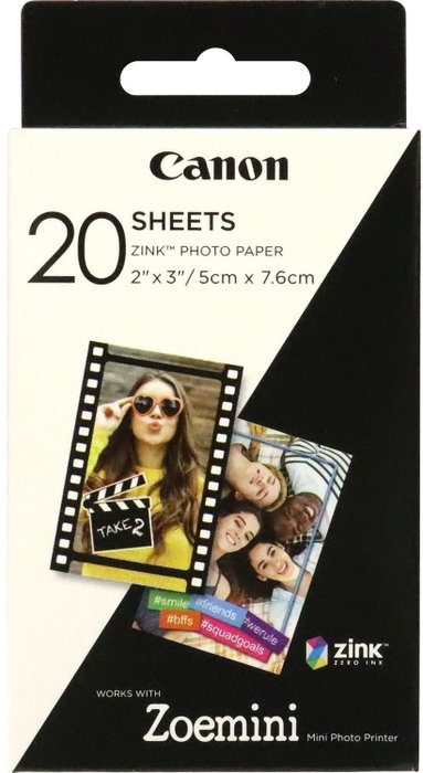 Canon Papel Fotográfico ZINK ZP-2030 para Zoemini, 20 Hojas