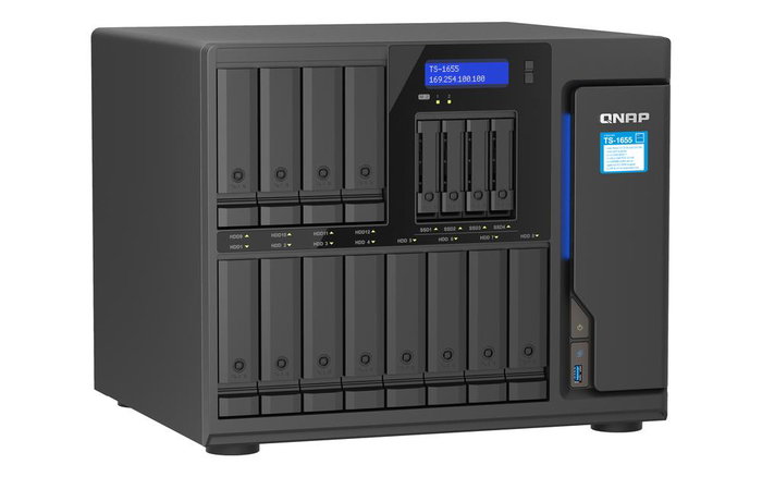 QNAP TS-1655-8G Servidor NAS Rack de 16 Bahías (3.5"/2.5") con Procesador Intel Atom C5125 Octa-Core, 8GB DDR4 RAM, 2x 2.5GbE, PCIe, Compatible con QTS 5