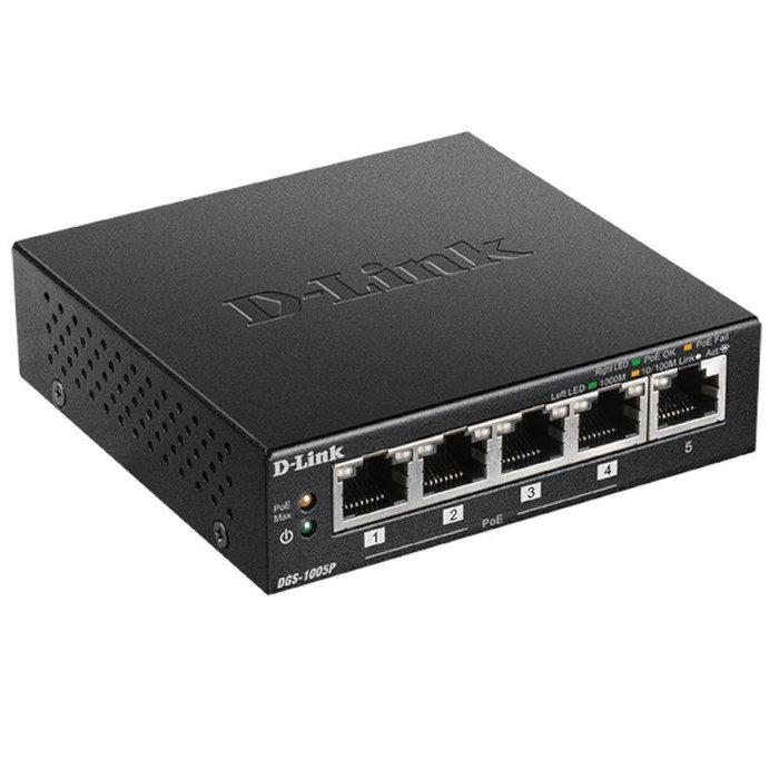 D-Link DGS-1005P Switch Gigabit de 5 puertos con 4 puertos PoE+ D-Link DGS-1005P Switch Gigabit de 5 puertos con 4 puertos PoE+