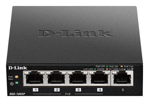 D-Link DGS-1005P/E Switch de 5 puertos Gigabit con 4 puertos PoE+