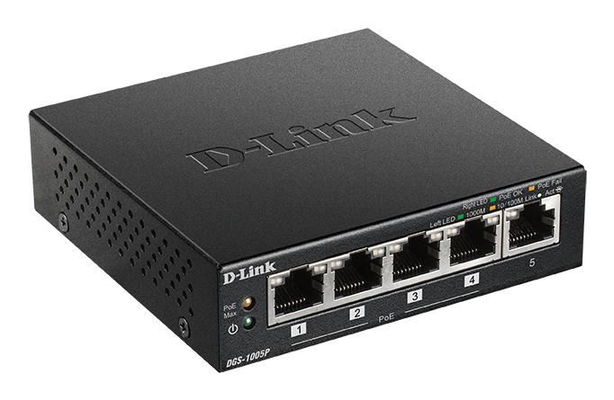 D-Link DGS-1005P/E Switch de 5 puertos Gigabit con 4 puertos PoE+