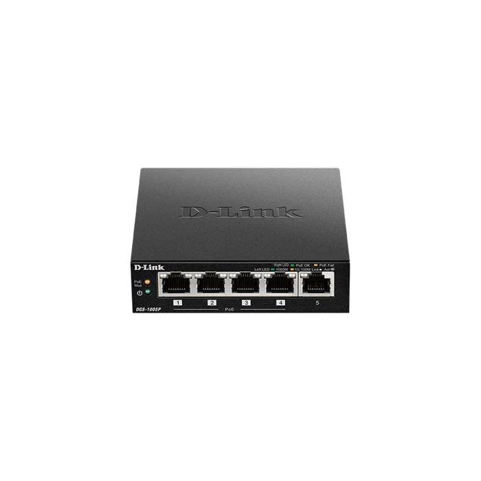 D-Link DGS-1005P Switch Gigabit de 5 puertos con 4 puertos PoE+ D-Link DGS-1005P Switch Gigabit de 5 puertos con 4 puertos PoE+