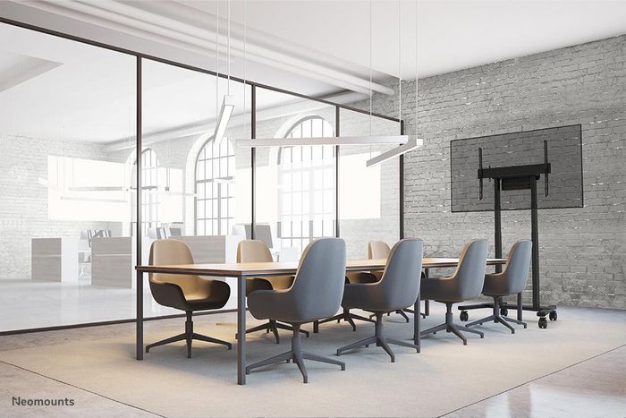 Neomounts FL55-875BL1 - Carro Móvil Motorizado para Pantalla/Pizarra 55-100", 110 kg Máx., Ajuste Motorizado 111.3-176.3 cm, VESA 100x100-800x600, Ruedas, Certificado TÜV - Negro