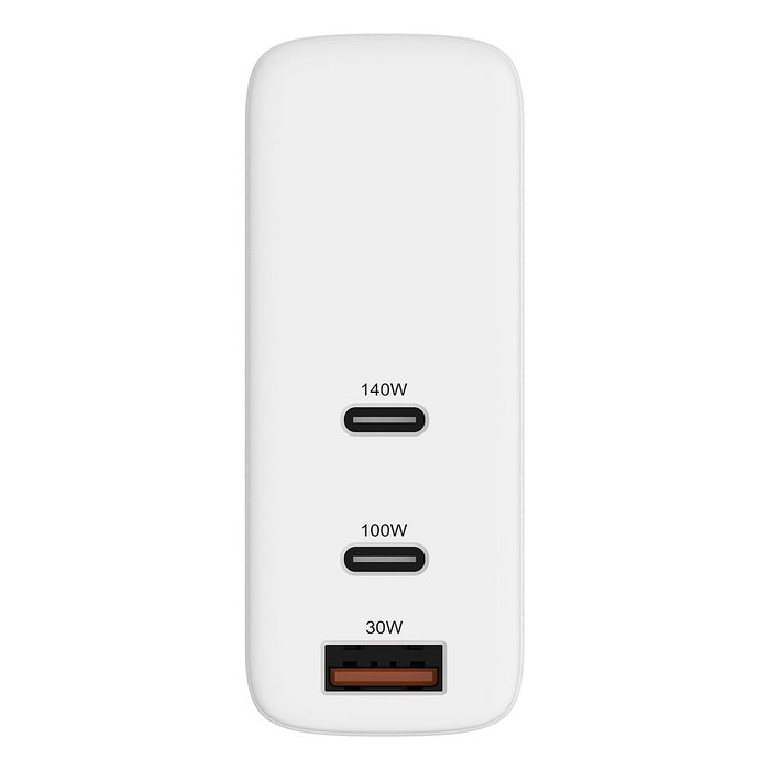 Targus HyperJuice HJG140WW Cargador GaN 140W Blanco Universal, Corriente Alterna, 2 Puertos USB-C, 2m Cable