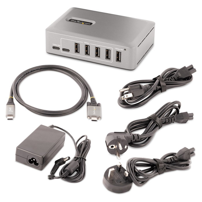 StarTech.com Hub Concentrador USB-C de 10 Puertos USB 3.2 Gen 2 - 8x USB-A / 2x USB-C con Fuente 65W, 10 Gbps, Certificación USB-IF, 1 m Cable, Gris