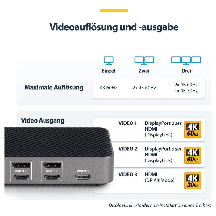 Startech USB-C Triple Monitor Docking Station - HDMI/DP Triple 4K Dock - 5x USB Hub - GbE - 100W PD Universal