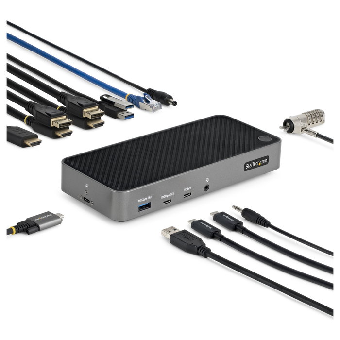 Startech USB-C Triple Monitor Docking Station - HDMI/DP Triple 4K Dock - 5x USB Hub - GbE - 100W PD Universal