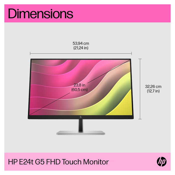 HP E24t G5 Monitor 23.8 pulgadas FHD 1920x1080 IPS Pantalla Táctil con Pivot Altura Ajustable HDMI DisplayPort USB 75 Hz Low Blue Light Negro para Negocios