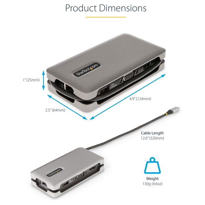 Startech Docking Station USB-C con HDMI 4K 60Hz, VGA, 3 Puertos USB, Power Delivery 100W y Cable USB Tipo C de 30cm
