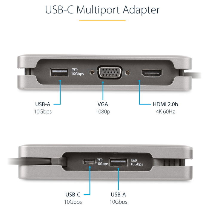 Startech Docking Station USB-C con HDMI 4K 60Hz, VGA, 3 Puertos USB, Power Delivery 100W y Cable USB Tipo C de 30cm