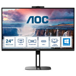 AOC 24V5CW/BK Monitor 24" Full HD IPS 75Hz FreeSync USB-C 65W, Altavoces y Cámara, Sin Marco, Negro