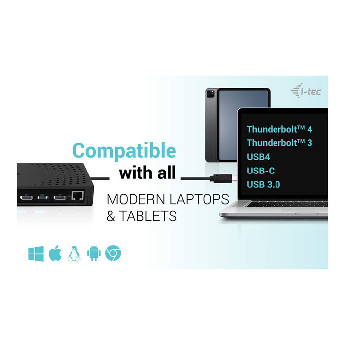 I-tec Docking Station USB 3.0 USB-C Thunderbolt 3 con 3x Salida 4K, Power Delivery 100W (Gen 2)