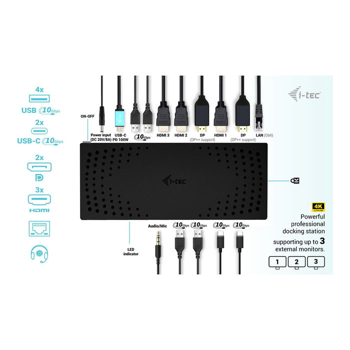I-tec Docking Station USB 3.0 USB-C Thunderbolt 3 con 3x Salida 4K, Power Delivery 100W (Gen 2)