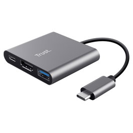 Trust Adaptador 3-en-1 USB-C a HDMI con PD, Cable de 10 cm - Dalyx - Gris