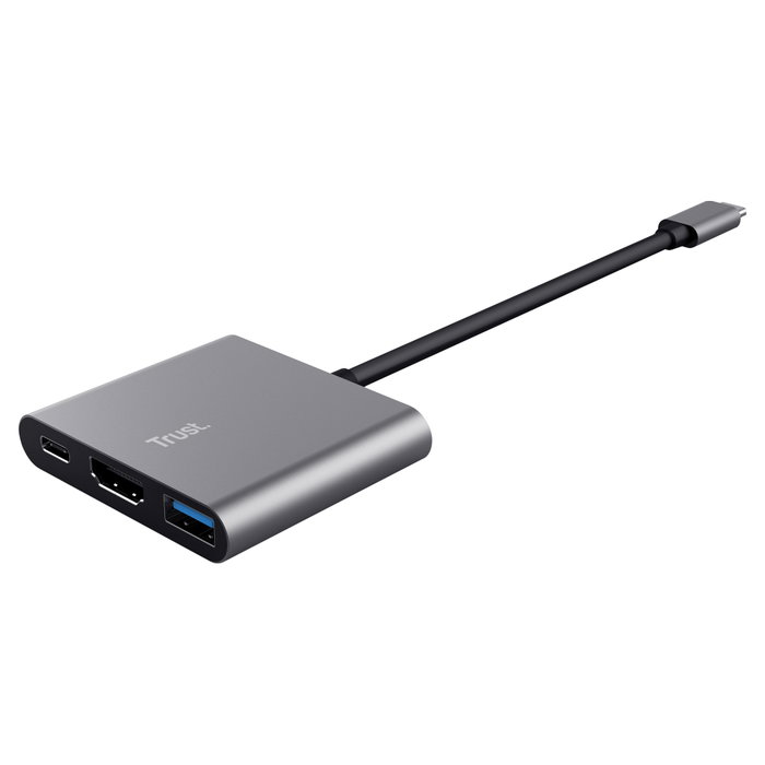 Trust Adaptador 3-en-1 USB-C a HDMI con PD, Cable de 10 cm - Dalyx - Gris Trust Adaptador 3-en-1 USB-C a HDMI con PD, Cable de 10 cm - Dalyx - Gris