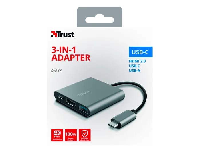 Trust Dalyx Adaptador Multipuerto 3 en 1 USB-C con HDMI y USB 3.2