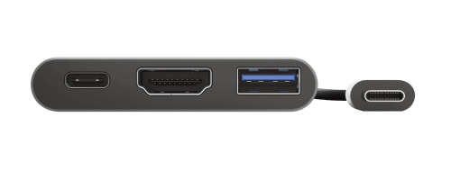 Trust 23772 Adaptador Multipuerto USB-C 3 en 1 con HDMI, USB-A y USB-C PD para Portátil y MacBook, Aluminio Negro