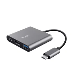 Trust Dalyx 3 en 1 Adaptador USB-C con HDMI, USB-A y C PD Gris