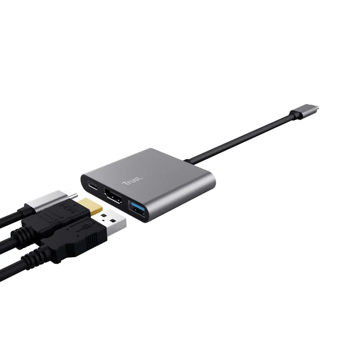 Trust Dalyx 3 en 1 Adaptador USB-C con HDMI, USB-A y C PD Gris