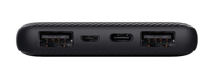 Trust Primo Powerbank 10000 mAh Negro - Batería Externa con 3 Puertos (2 USB-A + 1 USB-C), Carga Rápida 15W, Compacta, Hecha con Materiales Reciclados