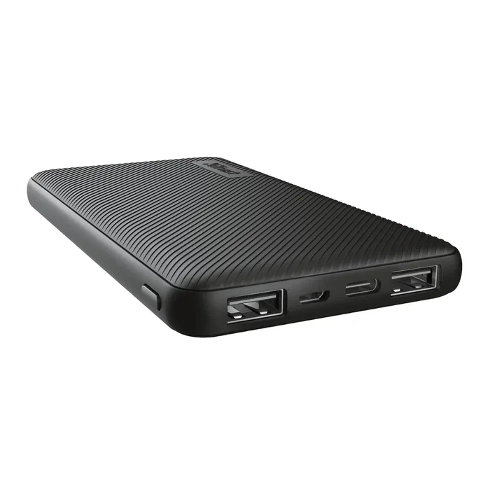 Trust Primo Powerbank 10000 mAh Negro - Batería Externa con 3 Puertos (2 USB-A + 1 USB-C), Carga Rápida 15W, Compacta, Hecha con Materiales Reciclados