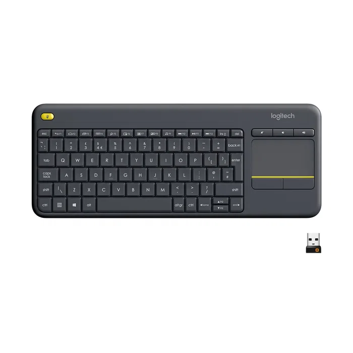 Logitech K400 Plus Teclado Táctil Inalámbrico Multimedia para TV con Touchpad Integrado, Conectividad 2.4GHz, Alcance 10m, Compatible con Windows y Android, Negro