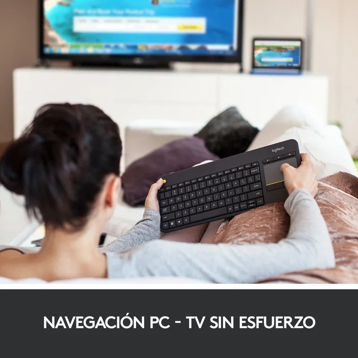 Logitech K400 Plus Teclado Táctil Inalámbrico Multimedia para TV con Touchpad Integrado, Conectividad 2.4GHz, Alcance 10m, Compatible con Windows y Android, Negro