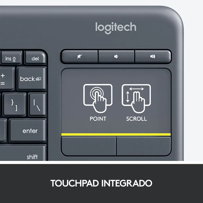 Logitech K400 Plus Teclado Táctil Inalámbrico Multimedia para TV con Touchpad Integrado, Conectividad 2.4GHz, Alcance 10m, Compatible con Windows y Android, Negro