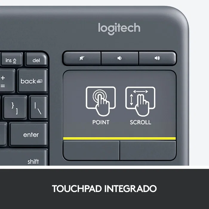 Logitech K400 Plus Teclado Táctil Inalámbrico Multimedia para TV con Touchpad Integrado, Conectividad 2.4GHz, Alcance 10m, Compatible con Windows y Android, Negro