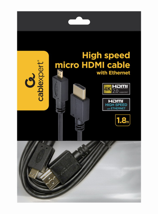 GEMBIRD Cable HDMI a Micro HDMI 1.8m, HDMI 2.0, 4K UHD, Conectores Chapados en Oro, Negro GEMBIRD Cable HDMI a Micro HDMI 1.8m, HDMI 2.0, 4K UHD, Conectores Chapados en Oro, Negro