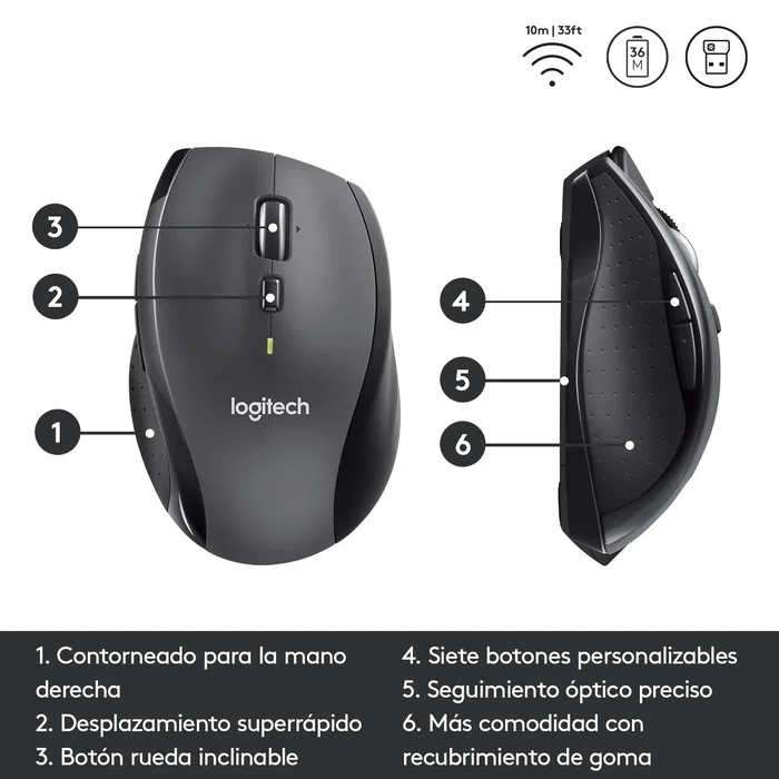 Logitech M705 Marathon Ratón Inalámbrico Gris