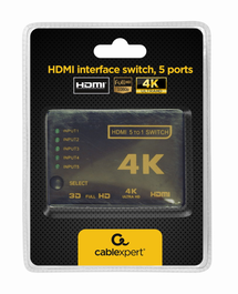 Gembird DSW-HDMI-53 Interruptor de Video HDMI, Conmutador de Fuentes