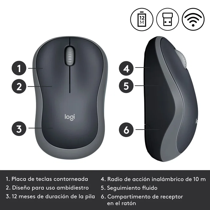 Logitech M185 Ratón Inalámbrico Gris Logitech M185 Ratón Inalámbrico Gris
